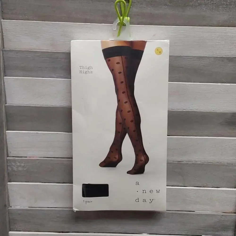 a new day | Women’s Polka Dot Back Seam Thigh Highs | Small / Medium